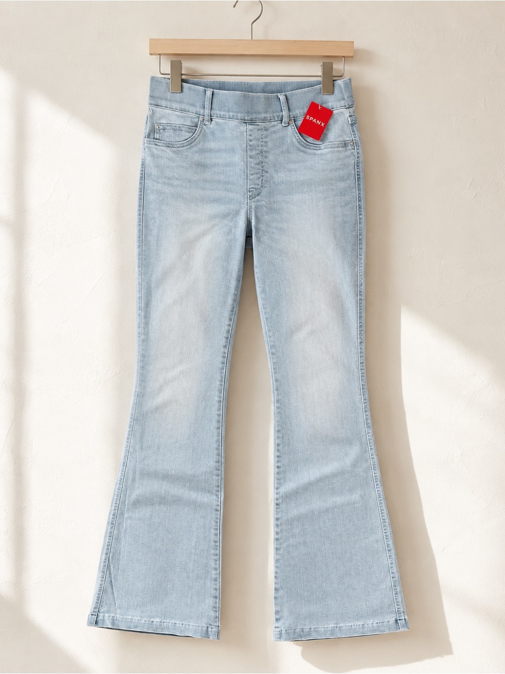 Spanx Slimming Flare High Rise Jeans Retro It Light Wash Size Medium NWT - Picture 3 of 7